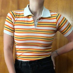 Vintage 1970s 1980s Blue Orange Striped Polo Shirt